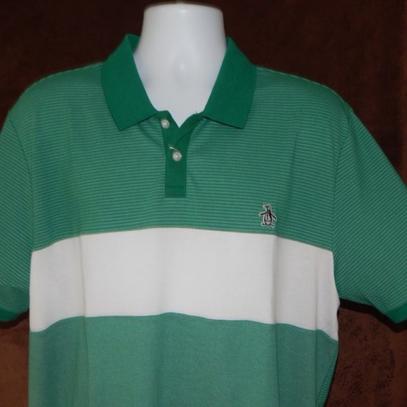Original Penguin Short Sleeve Color Block Polo Shirt Dark Mint Green Striped XXL - Picture 3 of 5